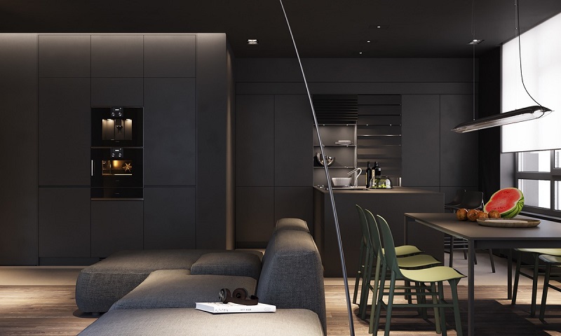 Không gian thiết kế với xám đậm là màu chủ đạo